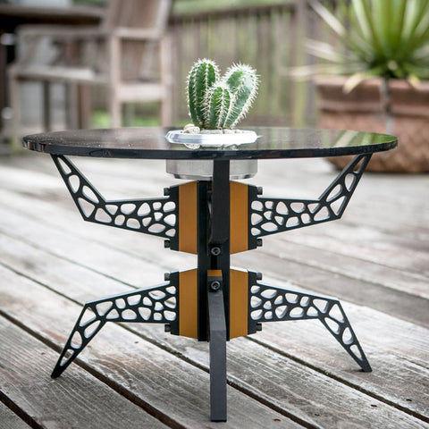 Black Gira Table with Gold Spacers and Planter Table Top